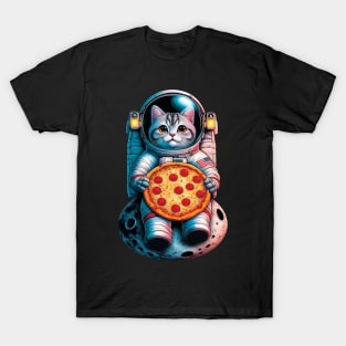 Cat Eating Pizza in Universe - For Space Astronaut Cat T-Shirt